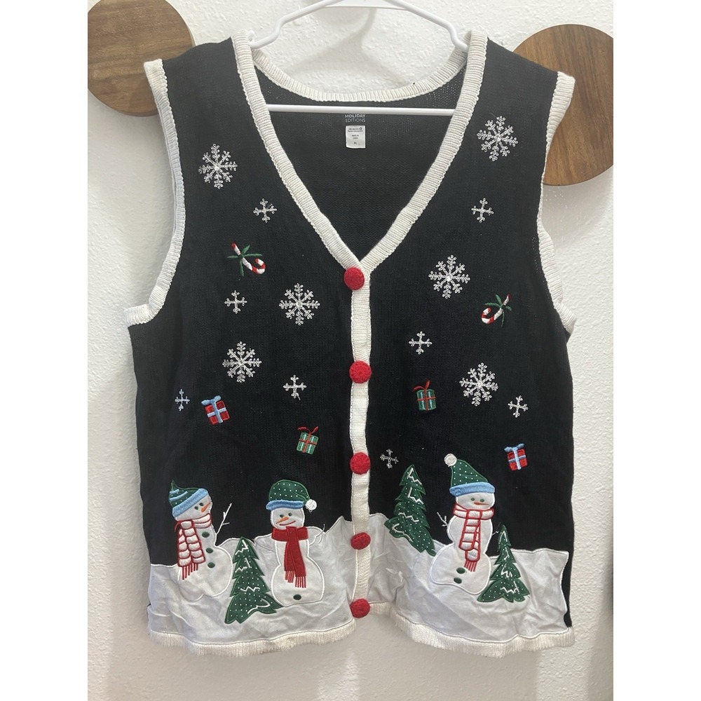 Holiday Editions Ugly Christmas Womens Vest Size XL Grandmacore Snow‎ Falling